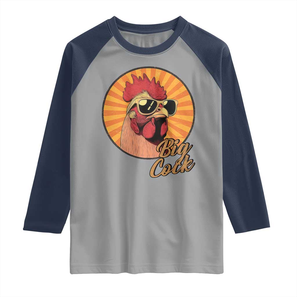 Funny Big Cock Chicken Raglan Shirt Raunchy Inappropriate Adult Humor TS11 Sport Gray Navy Print Your Wear