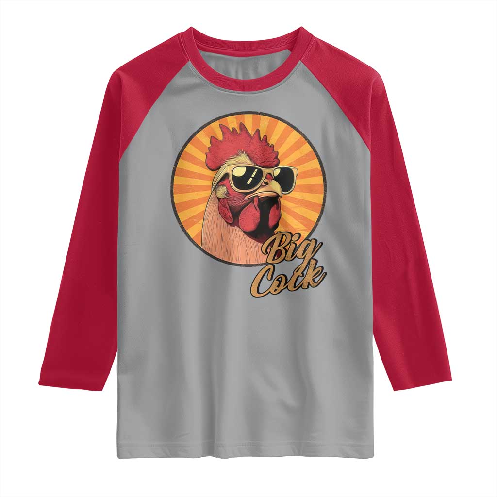Funny Big Cock Chicken Raglan Shirt Raunchy Inappropriate Adult Humor TS11 Sport Gray Red Print Your Wear