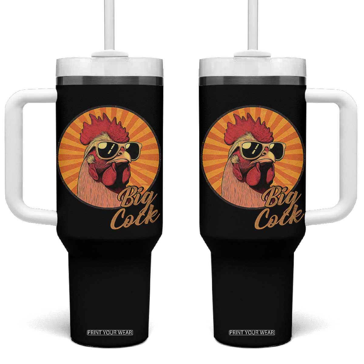 Funny Big Cock Chicken Tumbler With Handle Raunchy Inappropriate Adult Humor TS11 One Size: 40 oz Black Print Your Wear