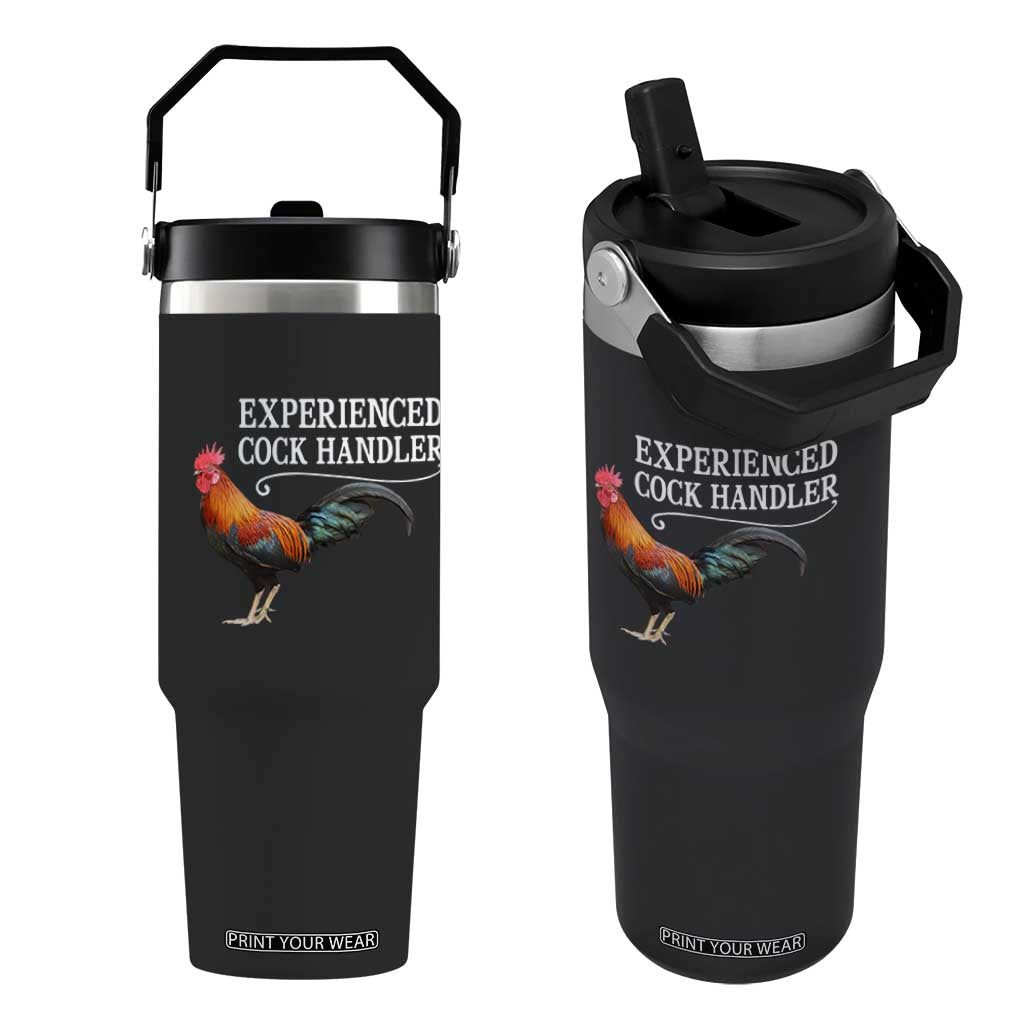 Funny Experienced Cock Handler Flip Straw Tumbler Raunchy Inappropriate Adult Humor Chicken TS11 One Size: 30 oz Black Print Your Wear