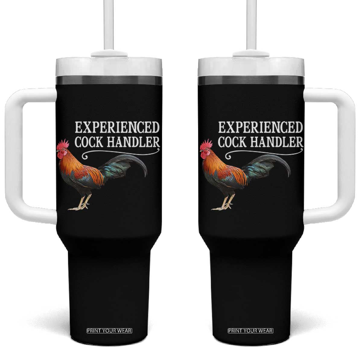Funny Experienced Cock Handler Tumbler With Handle Raunchy Inappropriate Adult Humor Chicken TS11 One Size: 40 oz Black Print Your Wear