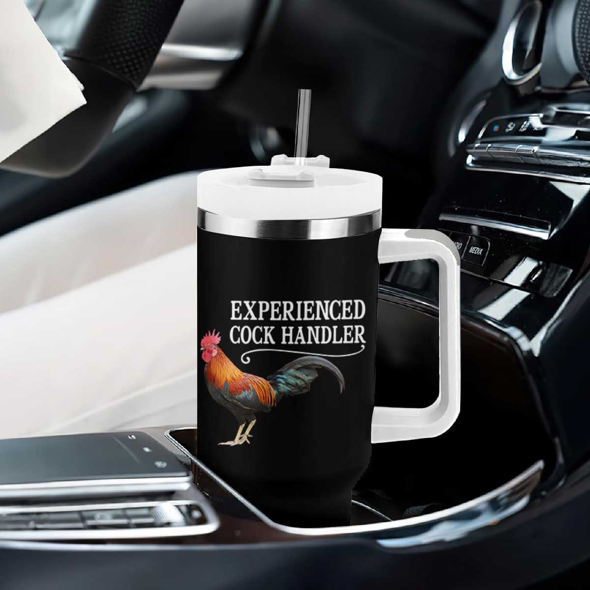 Funny Experienced Cock Handler Tumbler With Handle Raunchy Inappropriate Adult Humor Chicken TS11 Print Your Wear