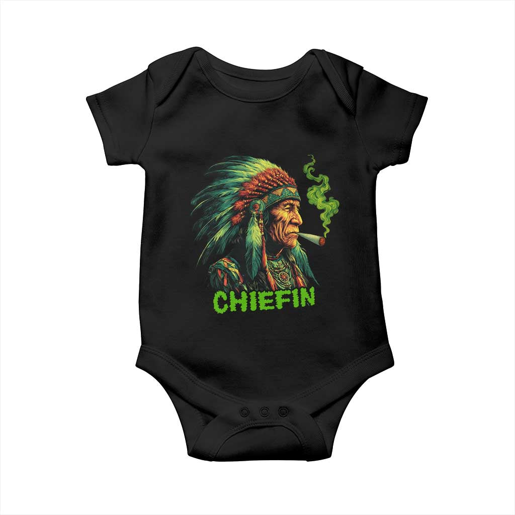 Funny Chiefin Weed Indian Native American Marijuana Baby Onesie TS11 Black Print Your Wear