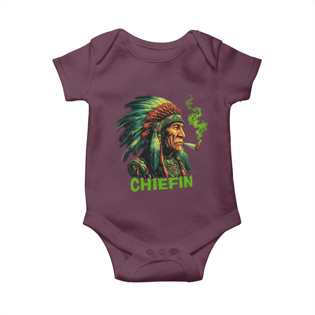 Funny Chiefin Weed Indian Native American Marijuana Baby Onesie TS11 Maroon Print Your Wear