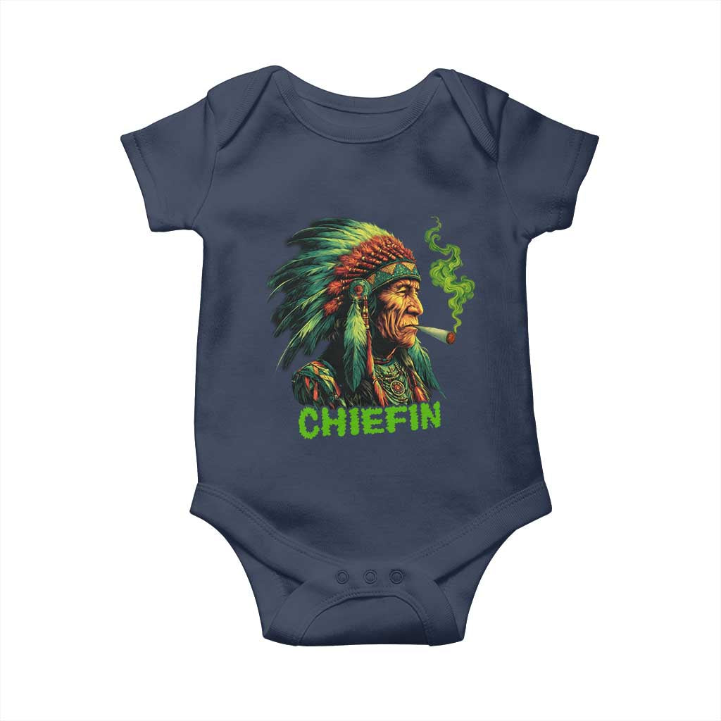 Funny Chiefin Weed Indian Native American Marijuana Baby Onesie TS11 Navy Print Your Wear