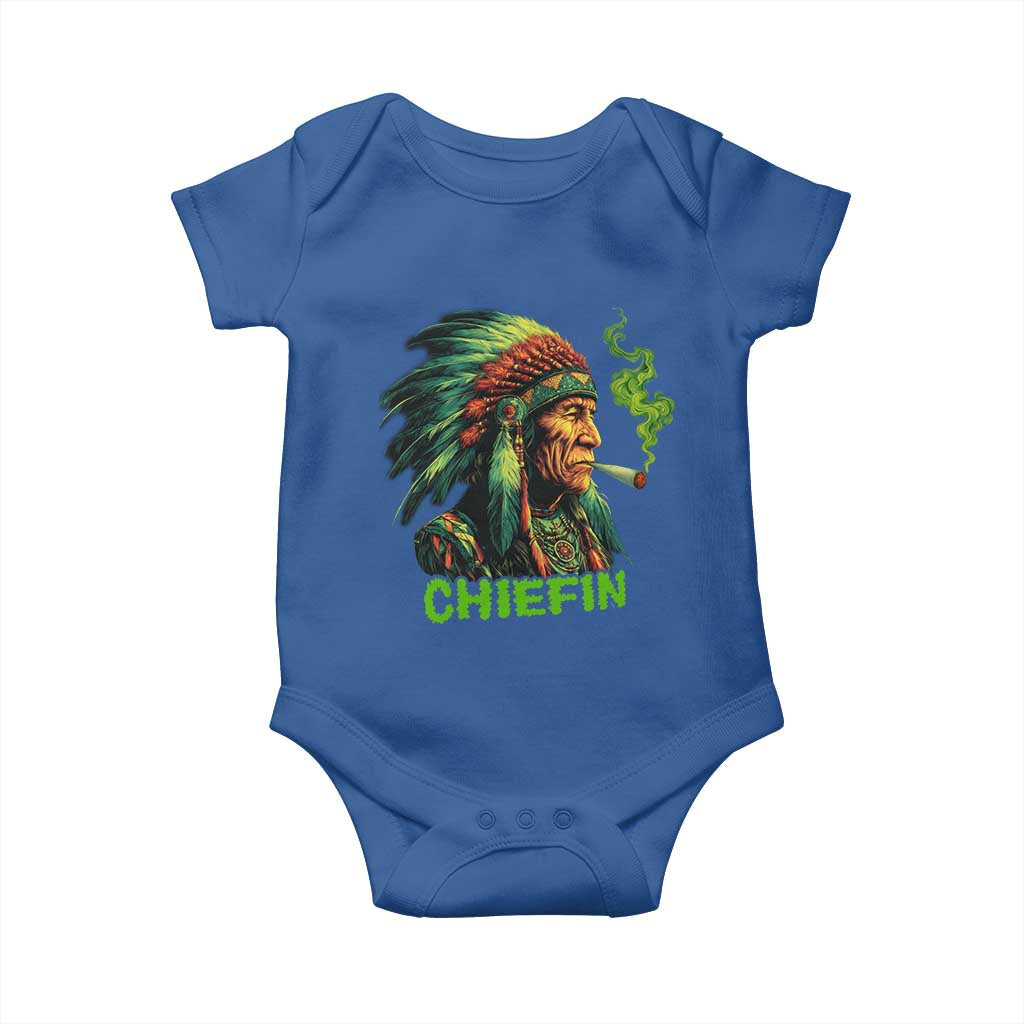 Funny Chiefin Weed Indian Native American Marijuana Baby Onesie TS11 Royal Blue Print Your Wear
