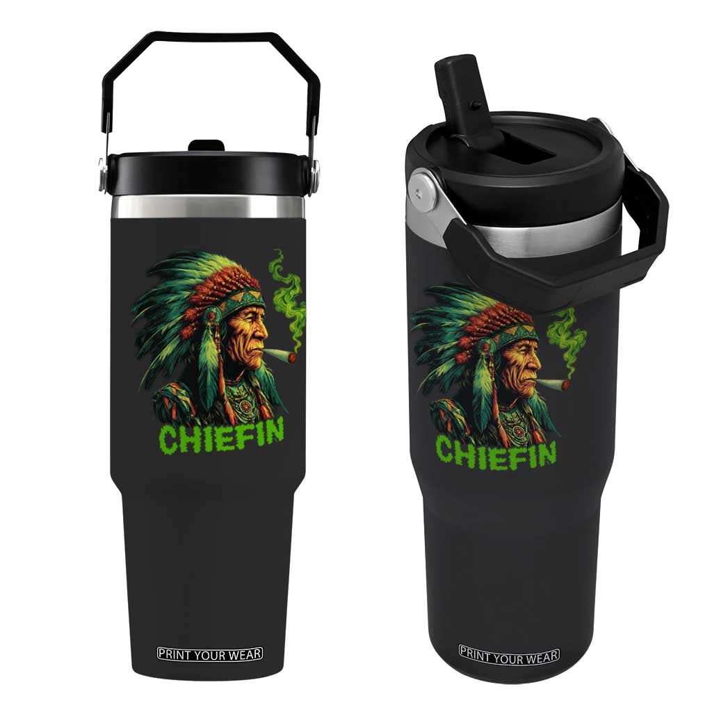 Funny Chiefin Weed Indian Native American Marijuana Flip Straw Tumbler TS11 One Size: 30 oz Black Print Your Wear