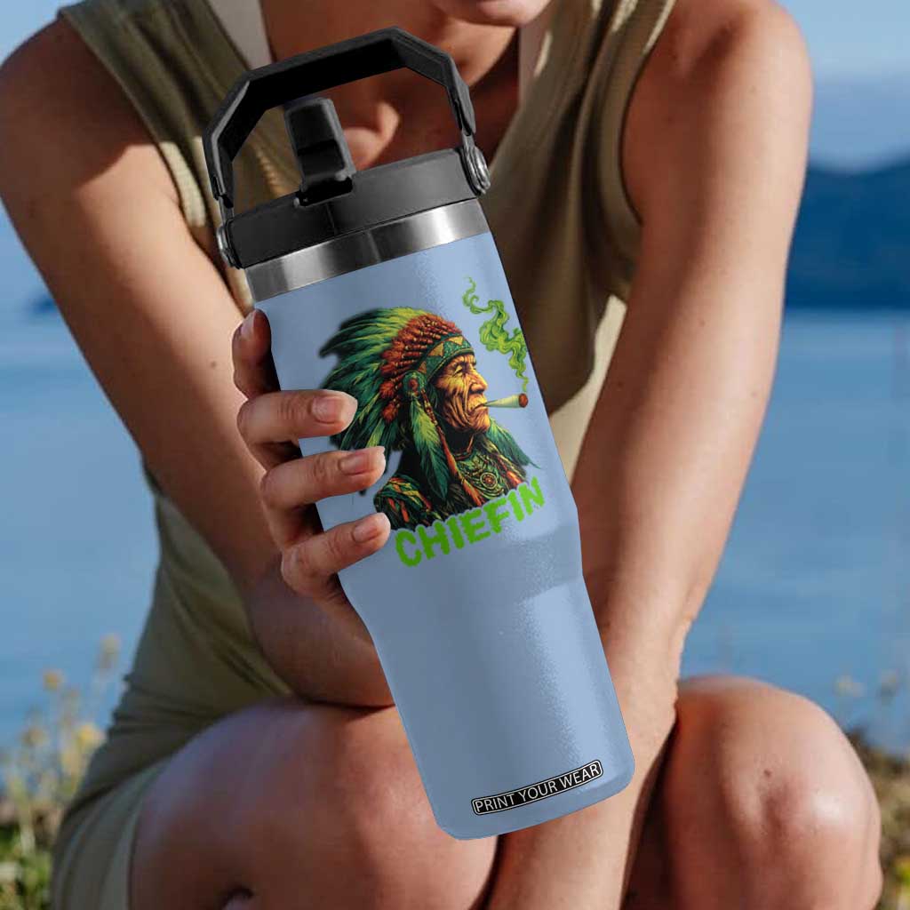 Funny Chiefin Weed Indian Native American Marijuana Flip Straw Tumbler TS11 One Size: 30 oz Light Blue Print Your Wear