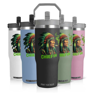 Funny Chiefin Weed Indian Native American Marijuana Flip Straw Tumbler TS11 Print Your Wear
