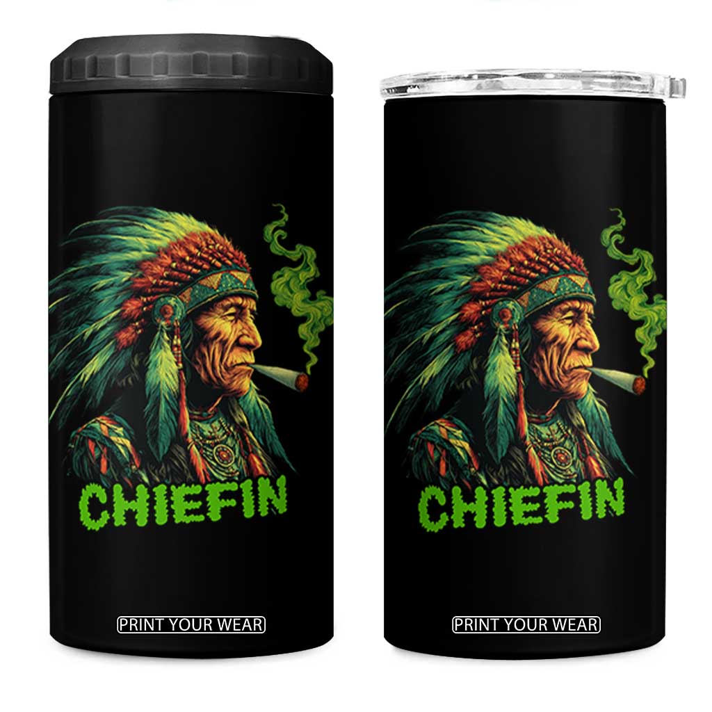 Funny Chiefin Weed Indian Native American Marijuana 4 in 1 Can Cooler Tumbler TS11 One Size: 16 oz Black Print Your Wear