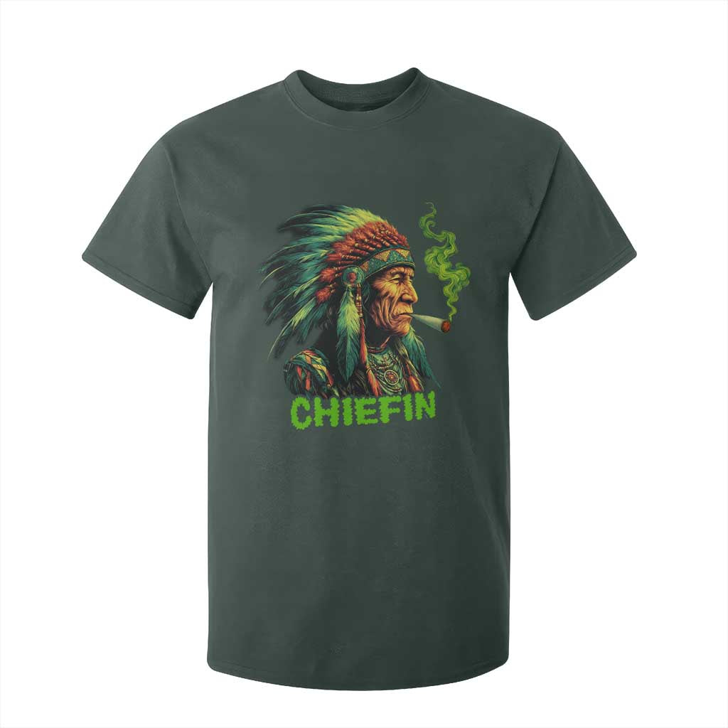 Funny Chiefin Weed Indian Native American Marijuana T Shirt For Kid TS11 Dark Forest Green Print Your Wear