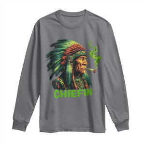 Funny Chiefin Weed Indian Native American Marijuana Long Sleeve Shirt TS11 Charcoal Print Your Wear