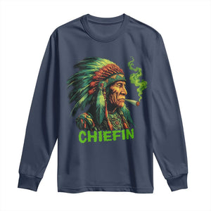 Funny Chiefin Weed Indian Native American Marijuana Long Sleeve Shirt TS11 Navy Print Your Wear