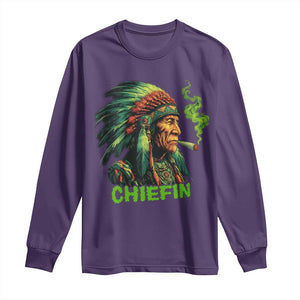 Funny Chiefin Weed Indian Native American Marijuana Long Sleeve Shirt TS11 Purple Print Your Wear