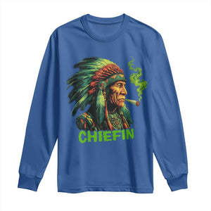 Funny Chiefin Weed Indian Native American Marijuana Long Sleeve Shirt TS11 Royal Blue Print Your Wear
