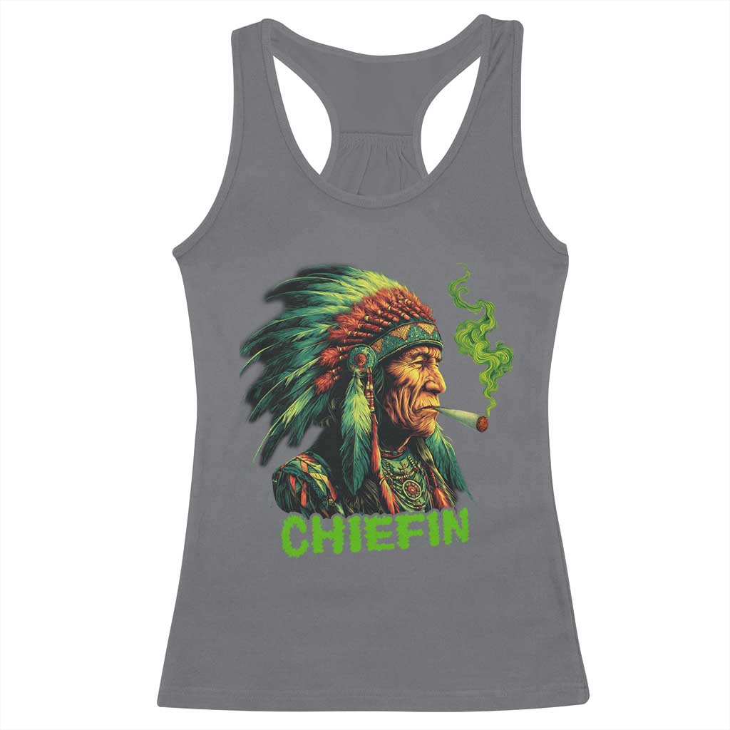 Funny Chiefin Weed Indian Native American Marijuana Racerback Tank Top TS11 Charcoal Print Your Wear