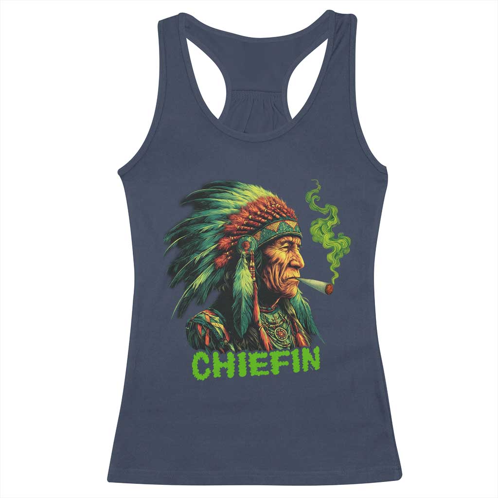 Funny Chiefin Weed Indian Native American Marijuana Racerback Tank Top TS11 Navy Print Your Wear