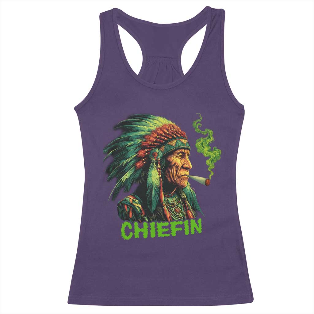 Funny Chiefin Weed Indian Native American Marijuana Racerback Tank Top TS11 Purple Print Your Wear