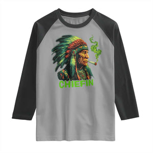 Funny Chiefin Weed Indian Native American Marijuana Raglan Shirt TS11 Sport Gray Black Print Your Wear