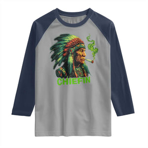Funny Chiefin Weed Indian Native American Marijuana Raglan Shirt TS11 Sport Gray Navy Print Your Wear