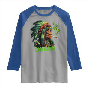 Funny Chiefin Weed Indian Native American Marijuana Raglan Shirt TS11 Sport Gray Royal Print Your Wear