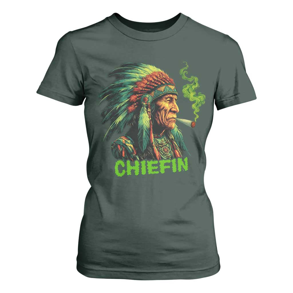 Funny Chiefin Weed Indian Native American Marijuana T Shirt For Women TS11 Dark Forest Green Print Your Wear