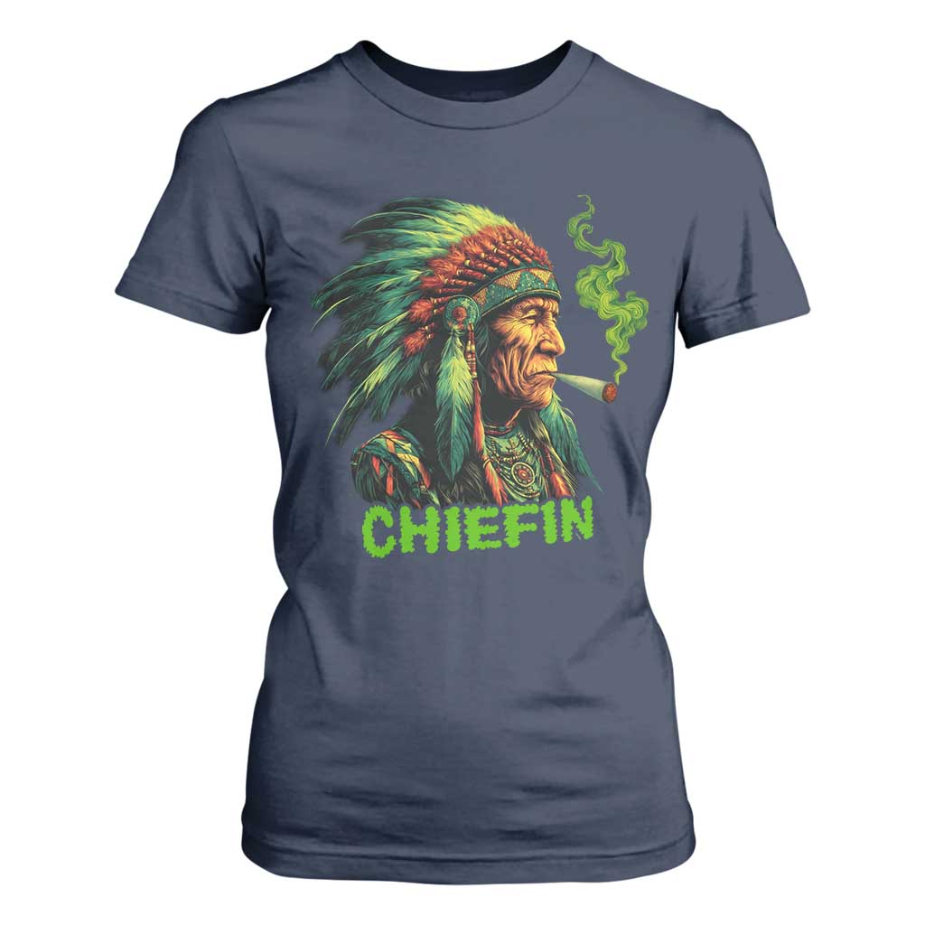 Funny Chiefin Weed Indian Native American Marijuana T Shirt For Women TS11 Navy Print Your Wear