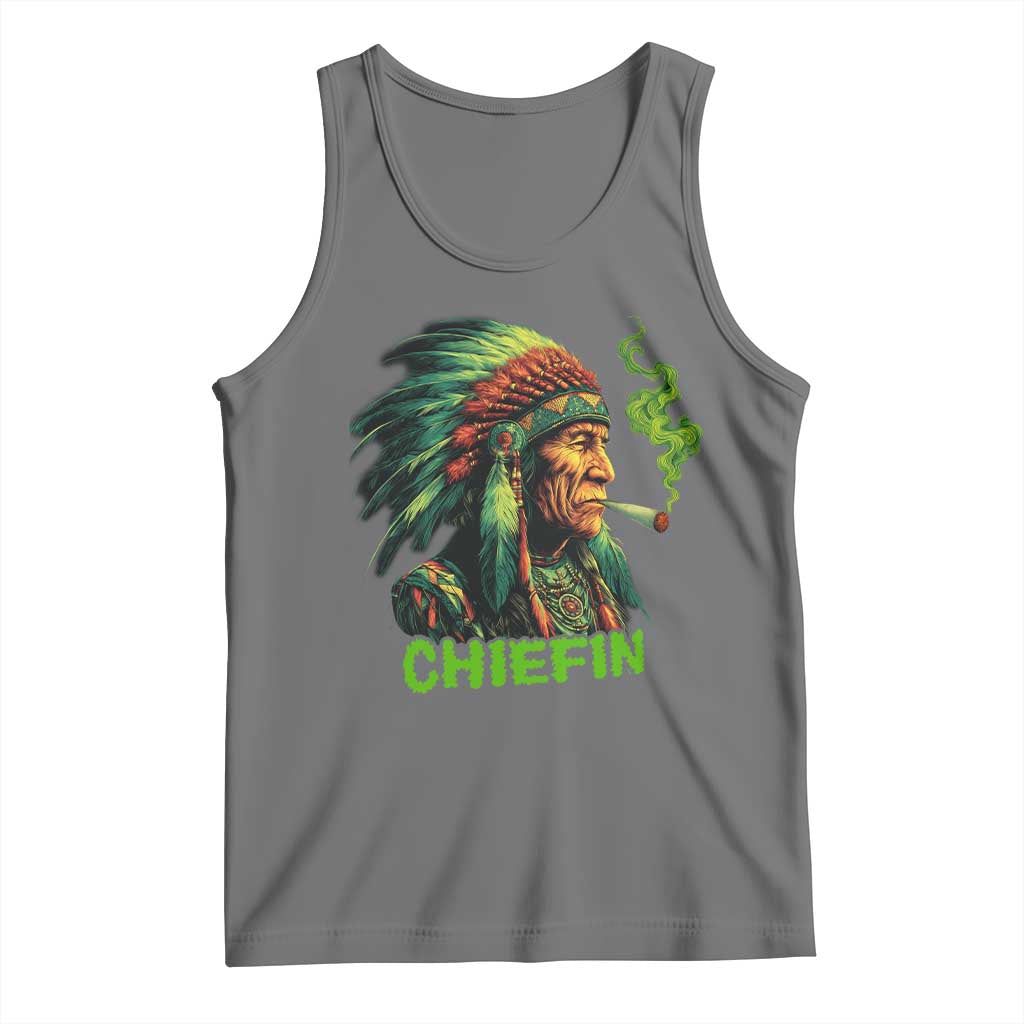Funny Chiefin Weed Indian Native American Marijuana Tank Top TS11 Black Heather Print Your Wear