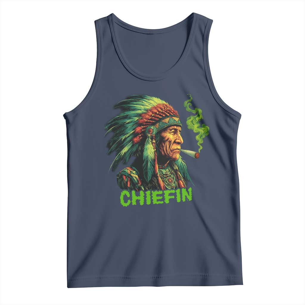Funny Chiefin Weed Indian Native American Marijuana Tank Top TS11 Navy Print Your Wear