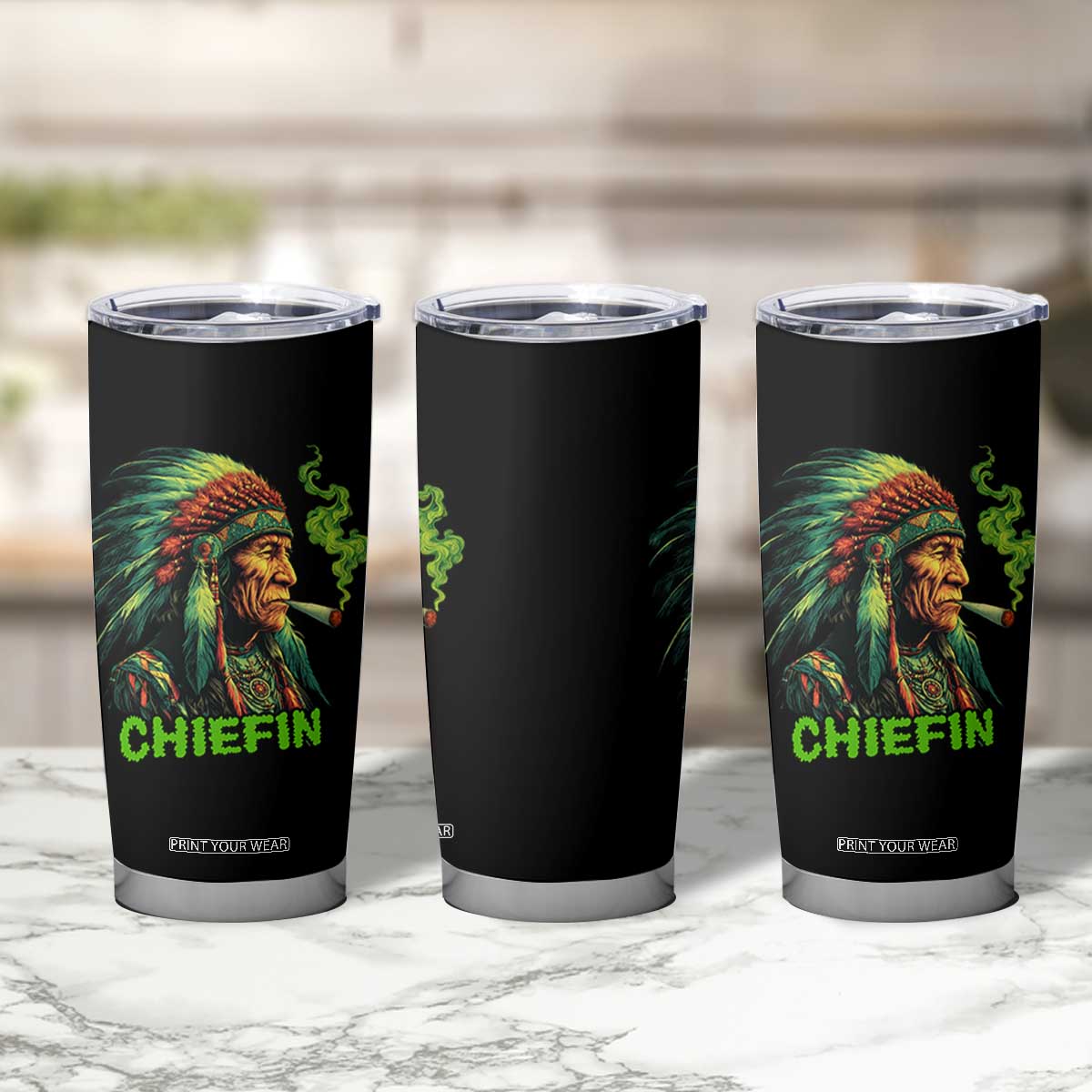 Funny Chiefin Weed Indian Native American Marijuana Tumbler Cup TS11 Print Your Wear