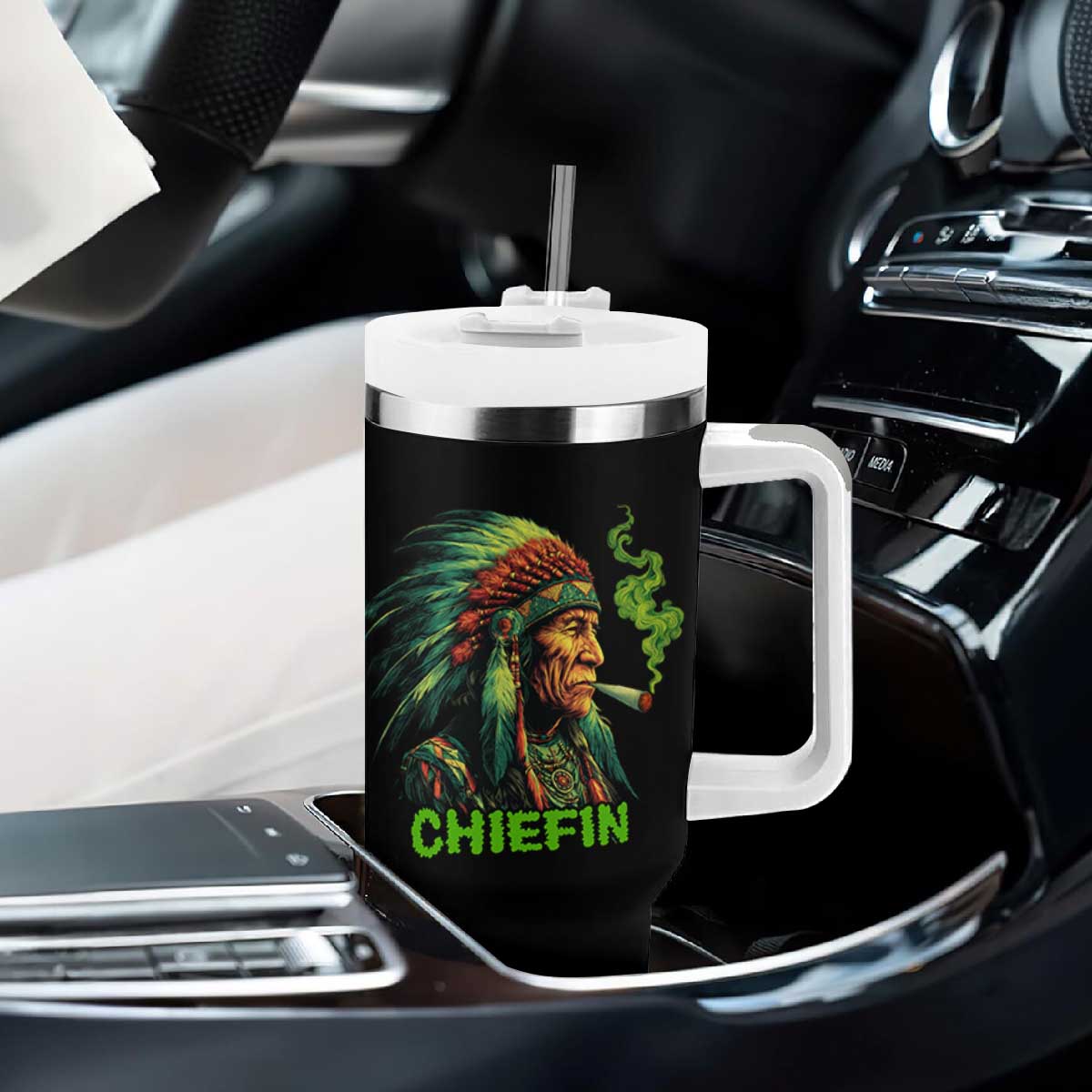Funny Chiefin Weed Indian Native American Marijuana Tumbler With Handle TS11 Print Your Wear