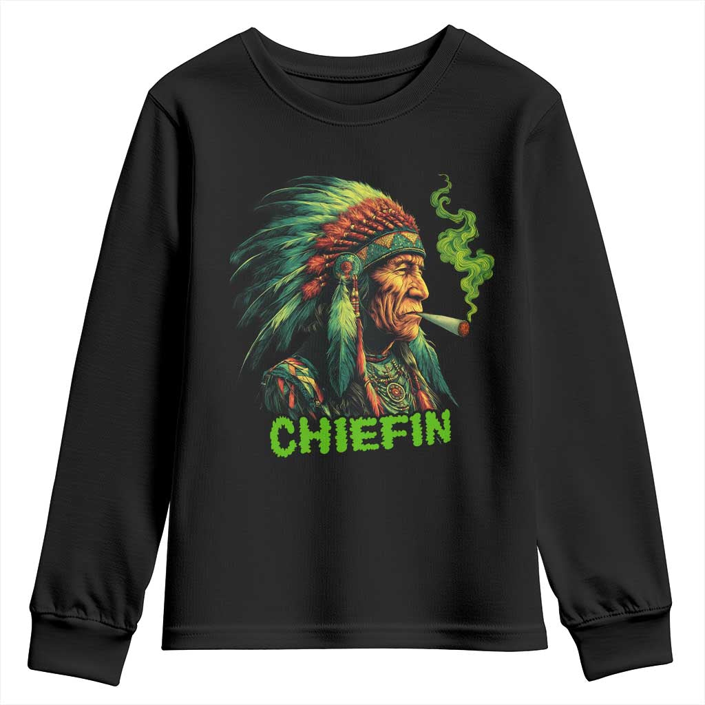 Funny Chiefin Weed Indian Native American Marijuana Youth Sweatshirt TS11 Black Print Your Wear