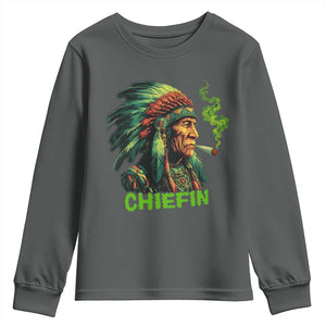 Funny Chiefin Weed Indian Native American Marijuana Youth Sweatshirt TS11 Dark Heather Print Your Wear