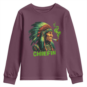 Funny Chiefin Weed Indian Native American Marijuana Youth Sweatshirt TS11 Maroon Print Your Wear