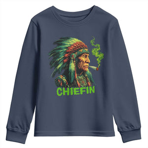 Funny Chiefin Weed Indian Native American Marijuana Youth Sweatshirt TS11 Navy Print Your Wear