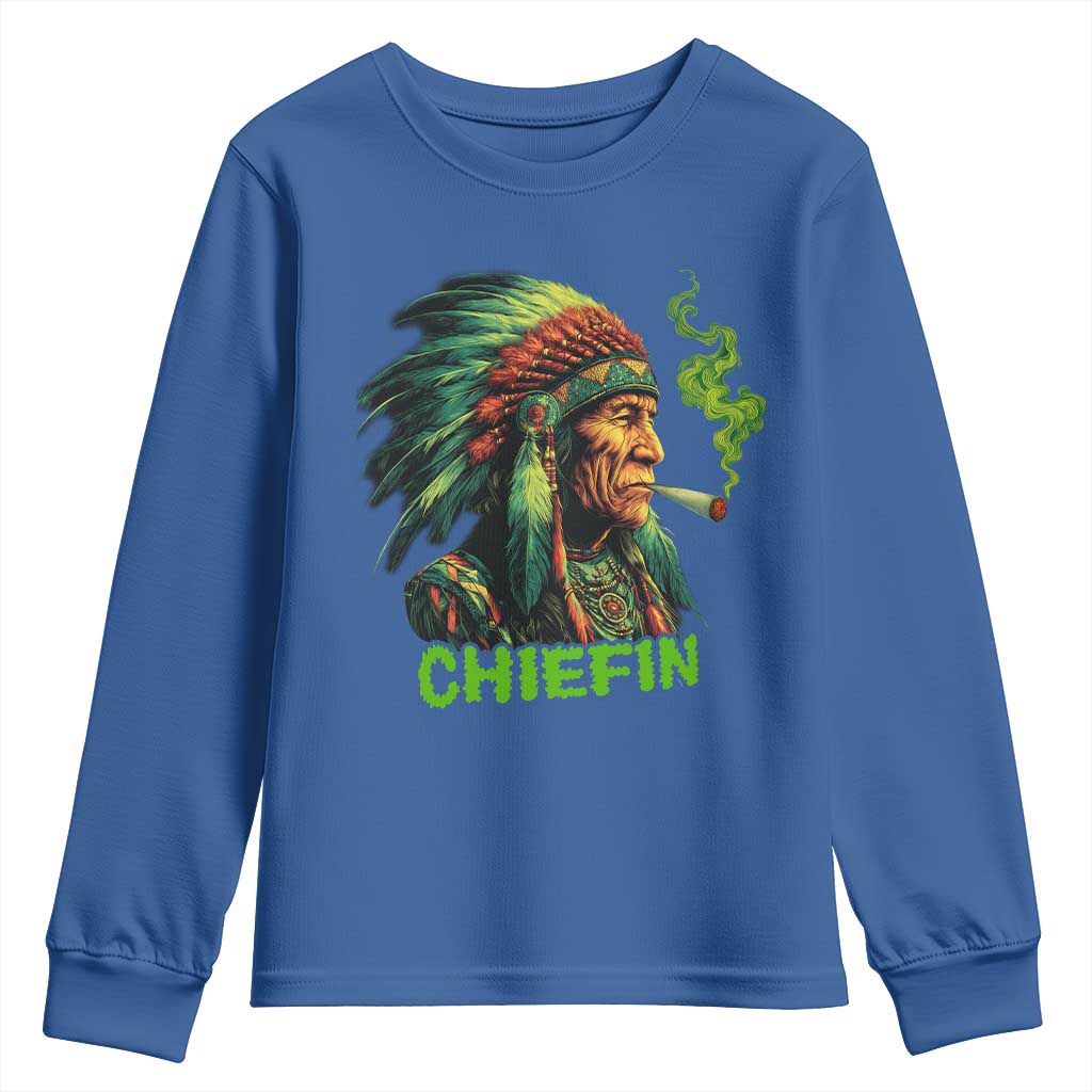 Funny Chiefin Weed Indian Native American Marijuana Youth Sweatshirt TS11 Royal Blue Print Your Wear