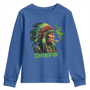 Funny Chiefin Weed Indian Native American Marijuana Youth Sweatshirt TS11 Royal Blue Print Your Wear
