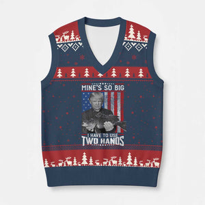 Funny Trump Fishing V-Neck Knit Sweater Vest Mines So Big I Have To Use Two Hands American Flag - Print Your Wear