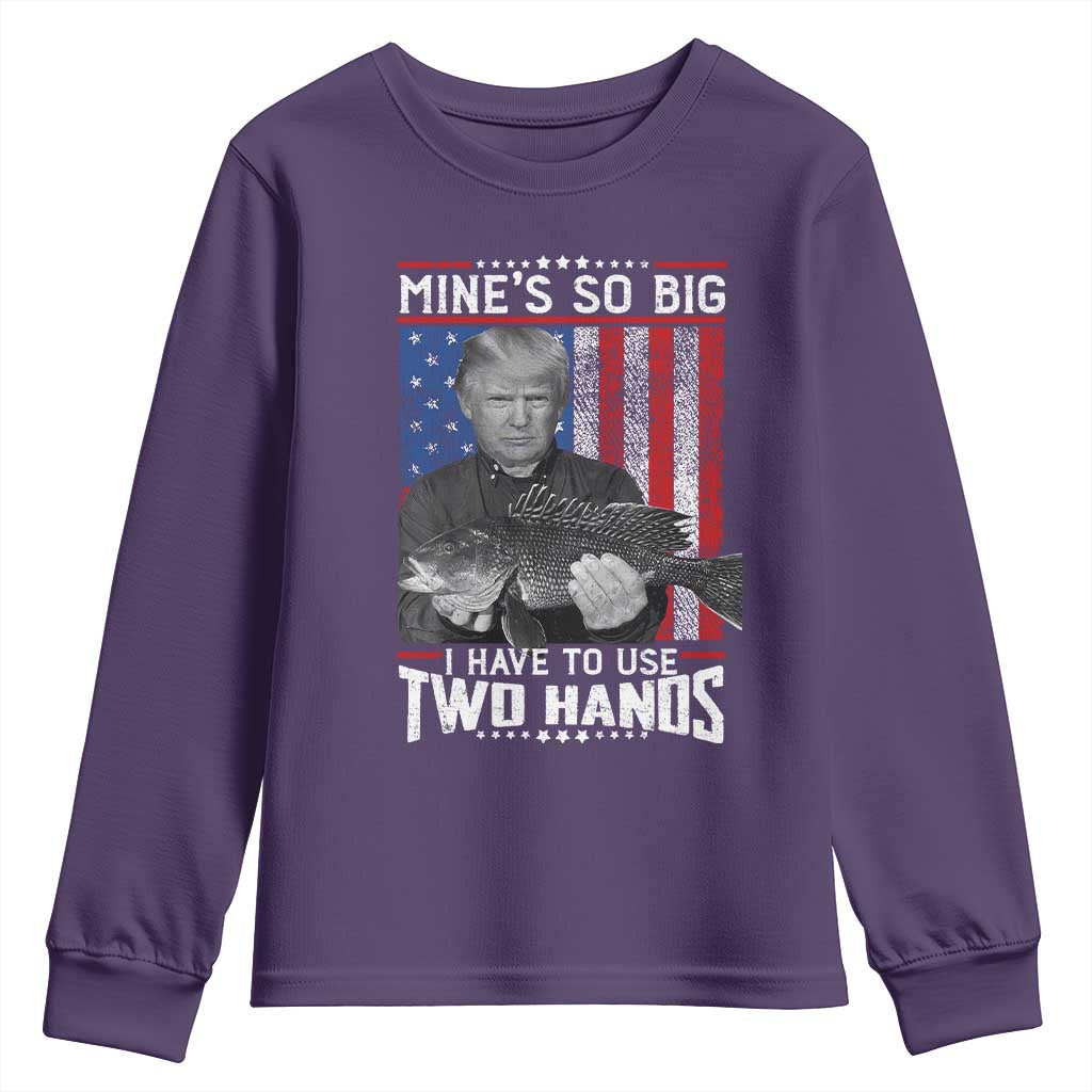 Funny Trump Fishing Youth Sweatshirt Mines So Big I Have To Use Two Hands American Flag TS11 Purple Print Your Wear
