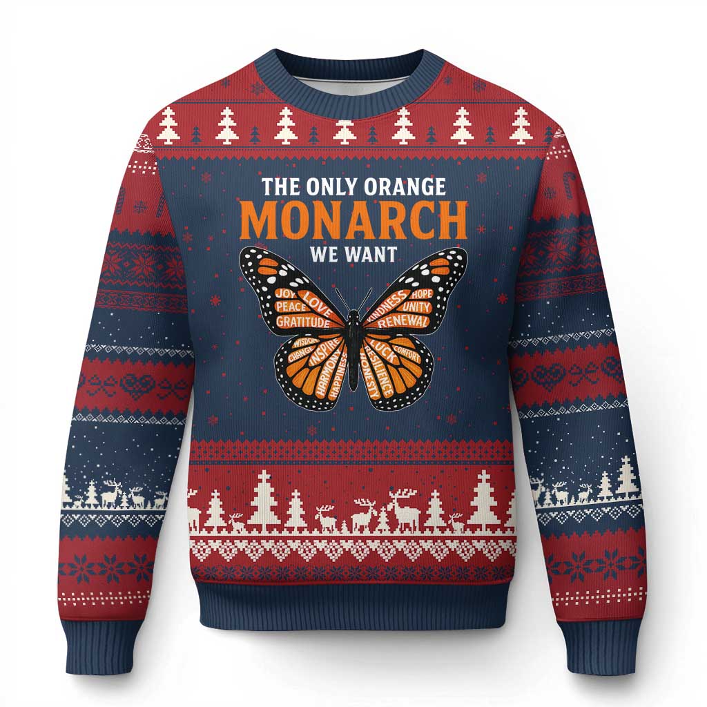 The Only Orange Monarch We Want Ugly Christmas Sweater Monarch Butterfly TS11 Navy Red Print Your Wear