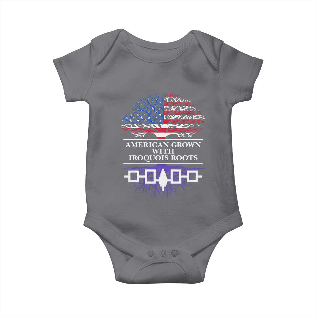 American Grown With Iroquois Roots Baby Onesie Tree USA Flag TS11 Charcoal Print Your Wear