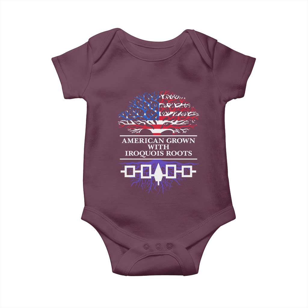 American Grown With Iroquois Roots Baby Onesie Tree USA Flag TS11 Maroon Print Your Wear