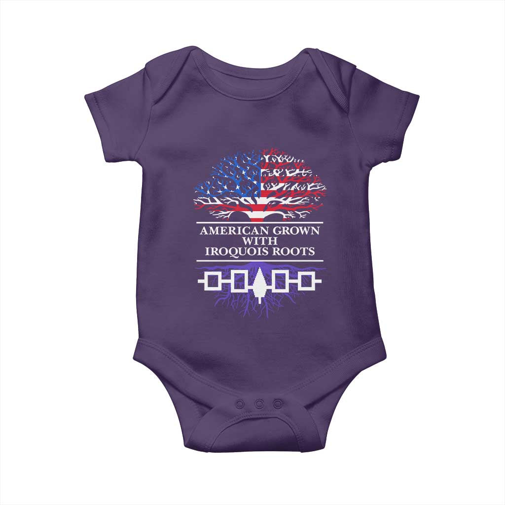 American Grown With Iroquois Roots Baby Onesie Tree USA Flag TS11 Purple Print Your Wear