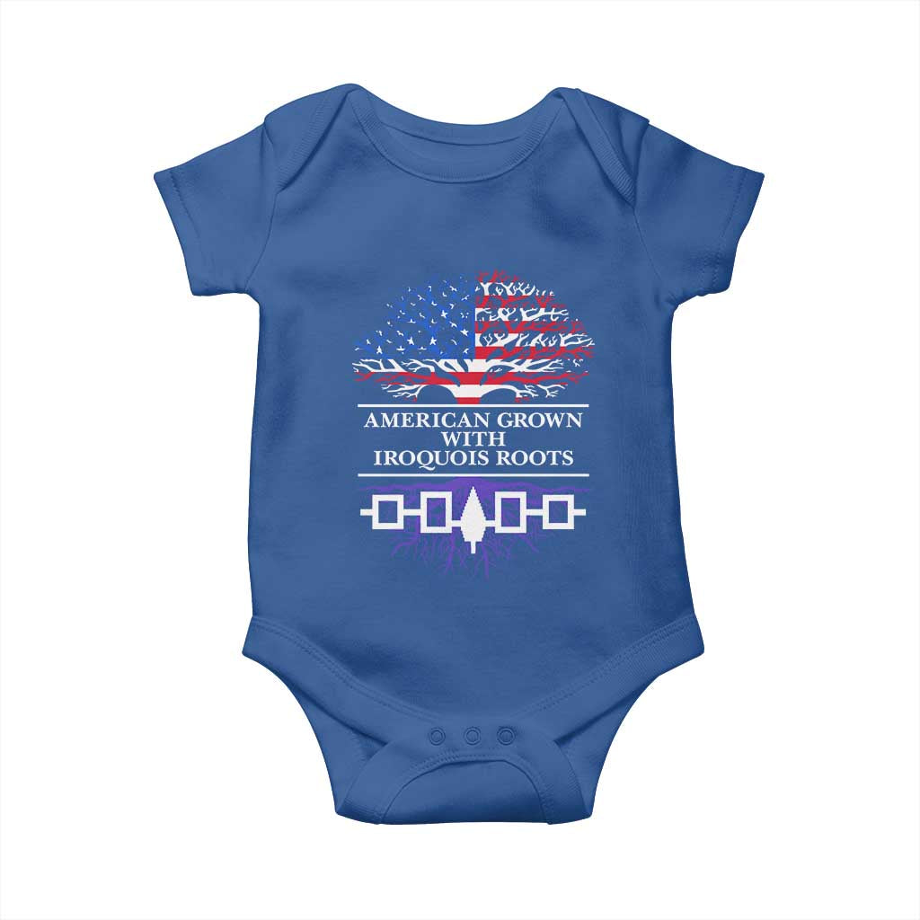 American Grown With Iroquois Roots Baby Onesie Tree USA Flag TS11 Royal Blue Print Your Wear