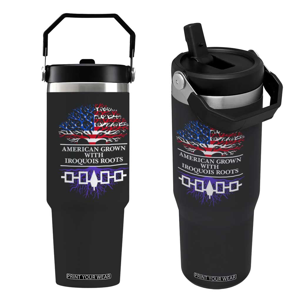 American Grown With Iroquois Roots Flip Straw Tumbler Tree USA Flag TS11 One Size: 30 oz Black Print Your Wear