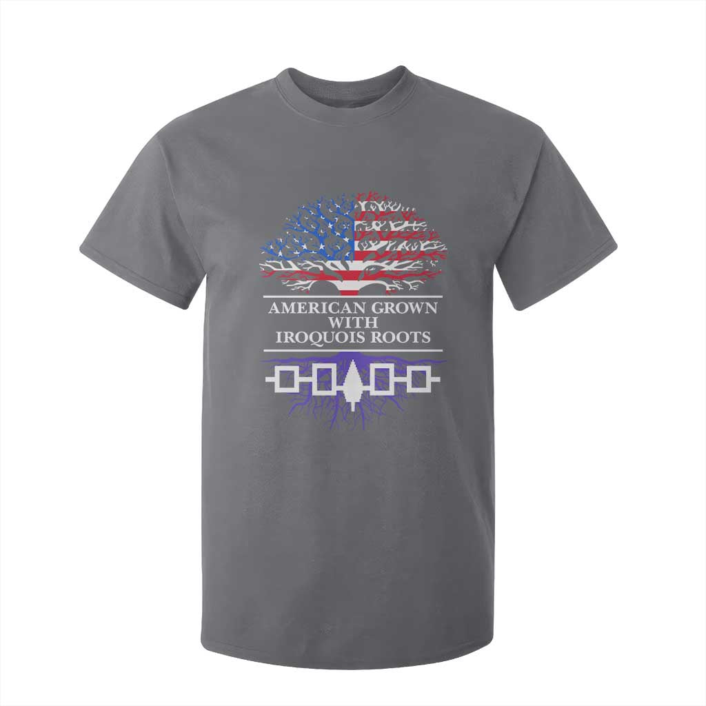 American Grown With Iroquois Roots T Shirt For Kid Tree USA Flag TS11 Charcoal Print Your Wear