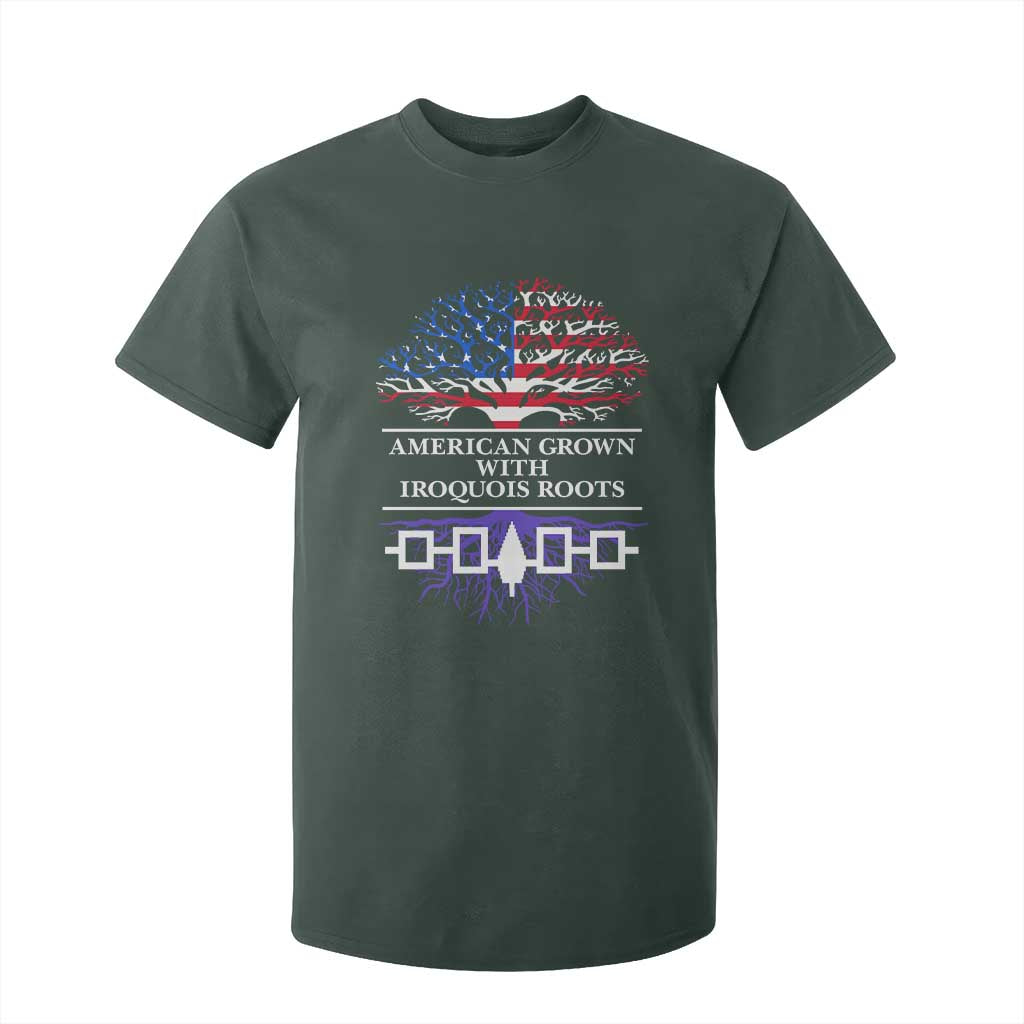 American Grown With Iroquois Roots T Shirt For Kid Tree USA Flag TS11 Dark Forest Green Print Your Wear