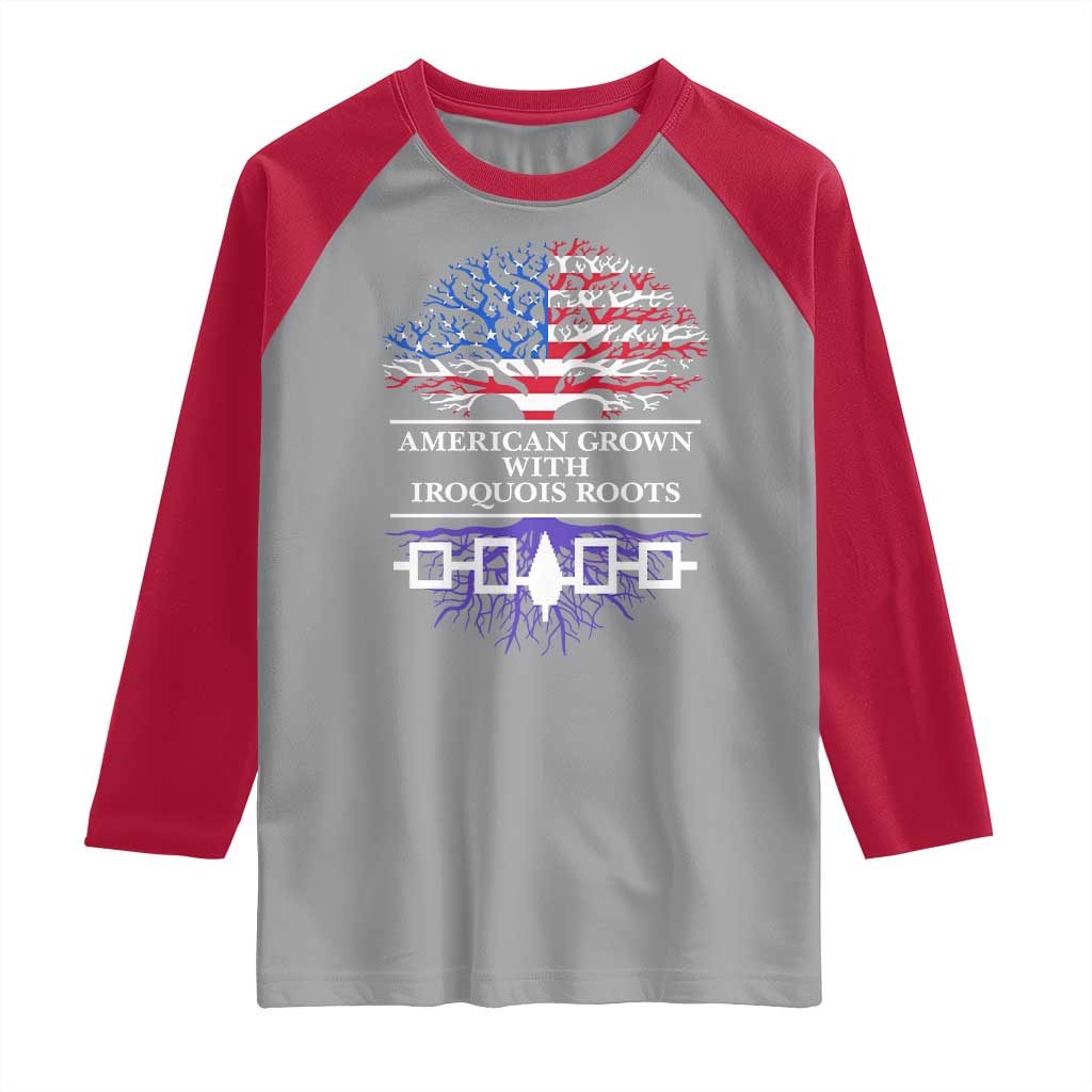 American Grown With Iroquois Roots Raglan Shirt Tree USA Flag TS11 Sport Gray Red Print Your Wear