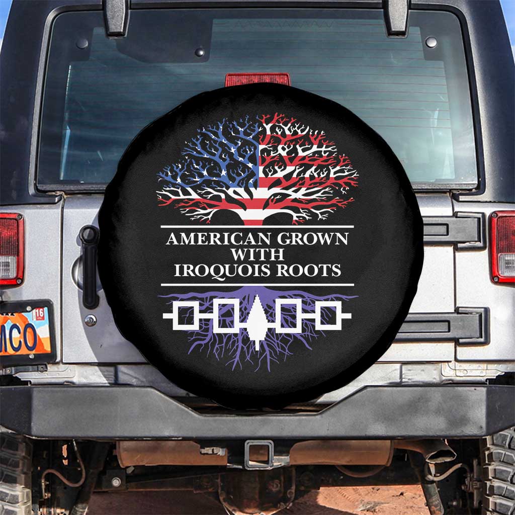 American Grown With Iroquois Roots Spare Tire Cover Tree USA Flag TS11 No hole Black Print Your Wear