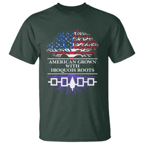 American Grown With Iroquois Roots T Shirt Tree USA Flag TS11 Dark Forest Green Print Your Wear